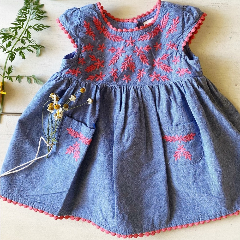 Old Navy blue cotton, embroidered infant dress